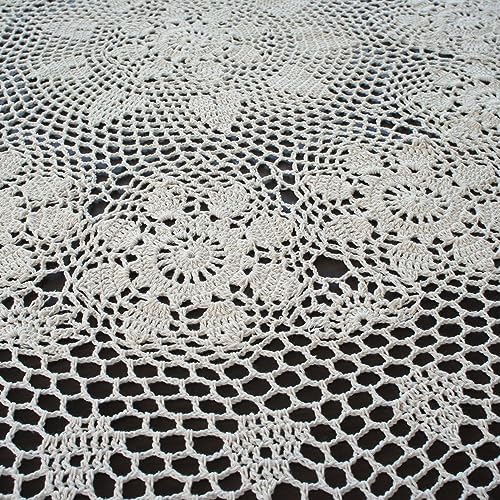 USTIDE White 120cm Round Cotton Crochet Lace Tablecloth, Floral Pattern, Romantic Dining Room Sofa Coffee Table Tea Table Cover - Image 2