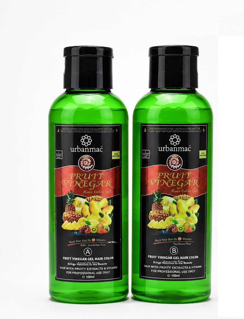 URBANMAC Fruit Vinegar Gel Hair Color Natural Hair Color Dye for Black Hair Dye (BLACK, 100ml X 2)