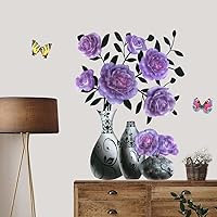 Vista 3 de Supzone Calcomanías de pared de flores estéreos en 3D para florero – Calcomanía floral de superposición morada – Arte impermeable extraíble