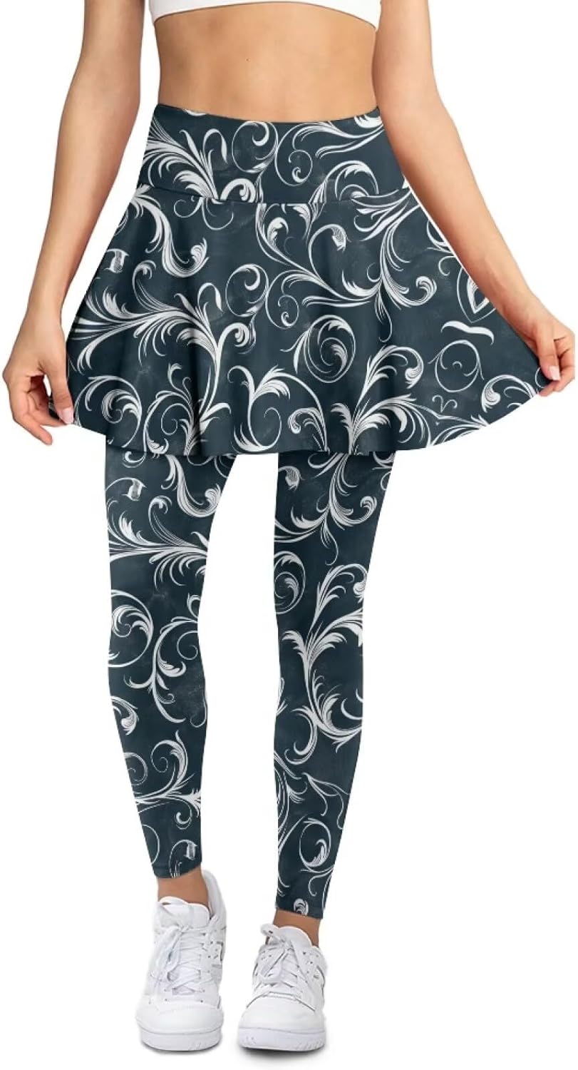 Skirted Leggings for Women Athletic Yoga Skirted High Waist Yoga Leggings with Skirts for Sports