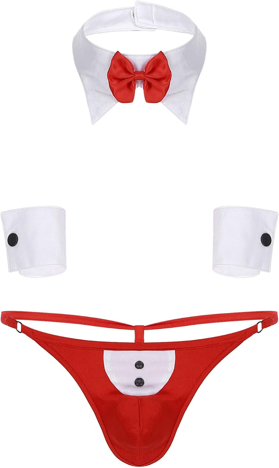 DINORMIN Sexy Men's Lingerie Tuxedo Bow Tie Bikini Briefs 3Pcs Tuxedo G-String Underwear Cosplay Set