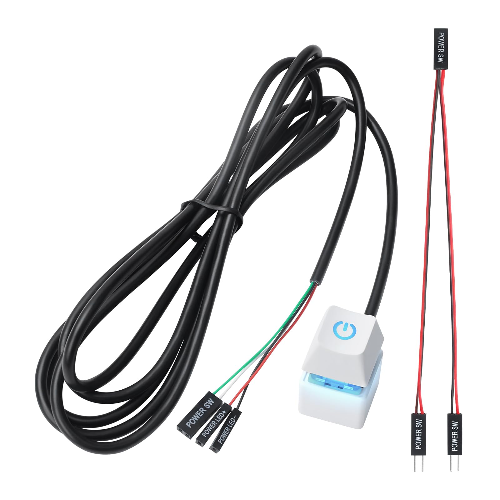APIELE PC Power Button Desktop PC Computer External Power ON Off LED Push Computer Host Button Supply Supplies with 1.8m Cables for Computer Motherboard White Keyboard Model