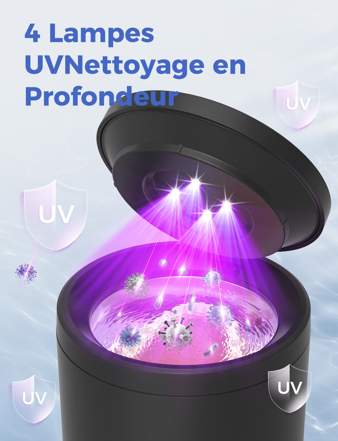 Nettoyeur Ultrasons Ultrasonic Cleaner 48000Hz 200ml avec Lampe UV Dentaire Noir