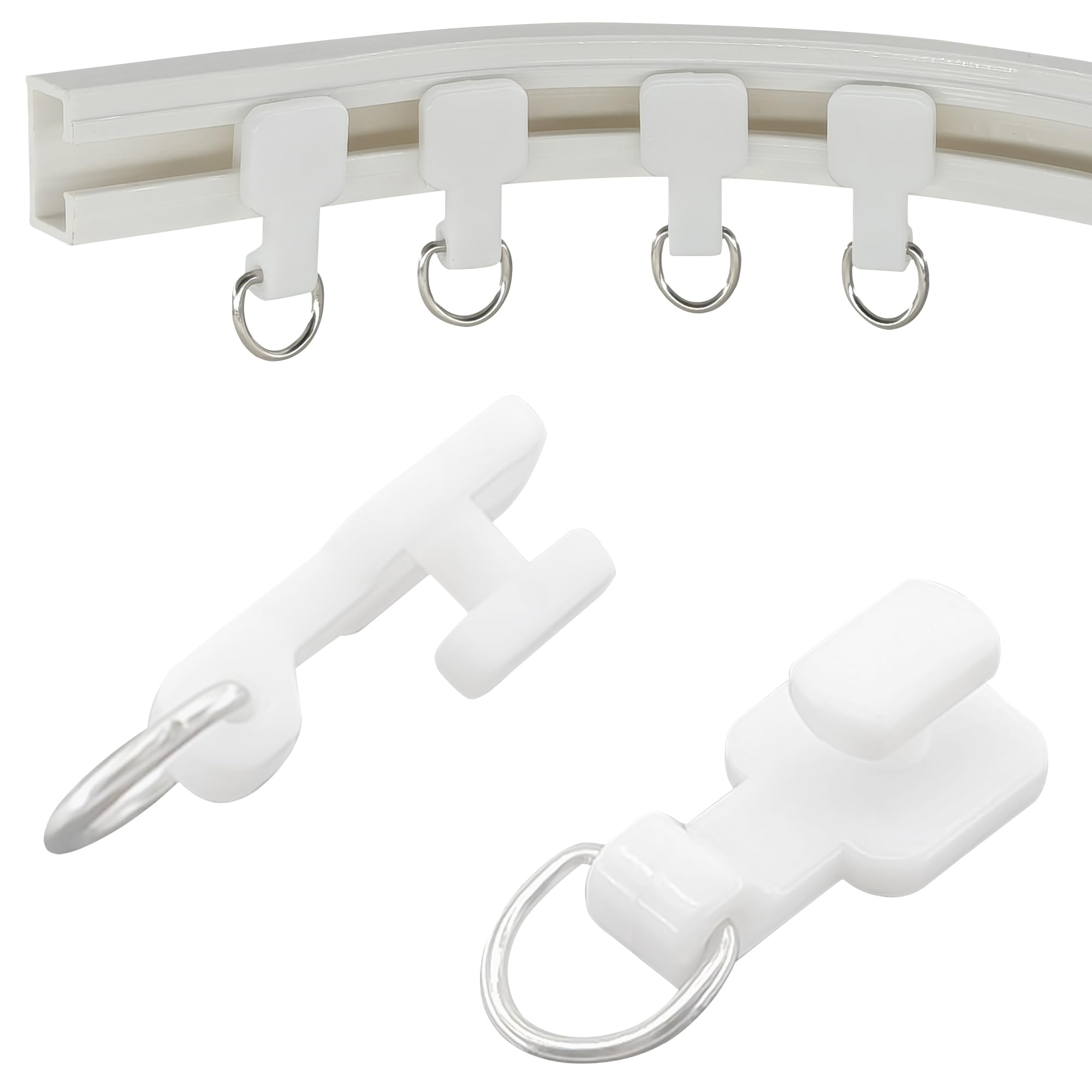 Ddhomin White 100 Pcs Curtain Track Rollers – Side-Mounted Plastic Curtain Gliders With Hooks