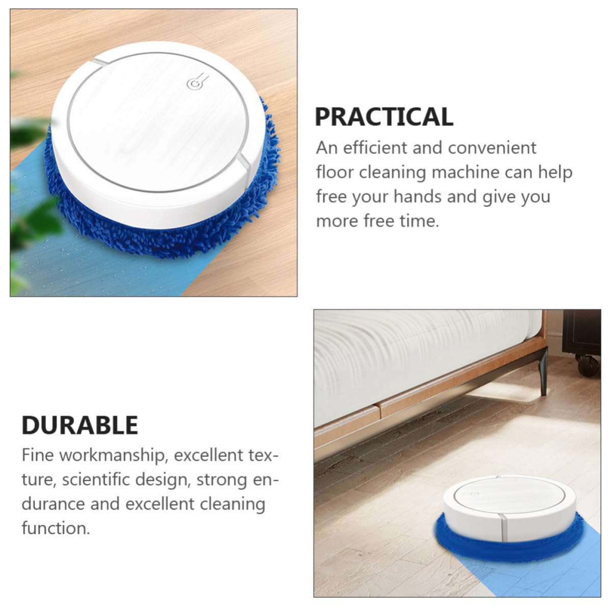 Robot Capacità 400ml Aspirapolvere Intelligente Funzione Lava Pavimenti, Batteria 1200mah Silenzioso per Pulizia Pavimenti Casa per Cucina e Camera da Letto