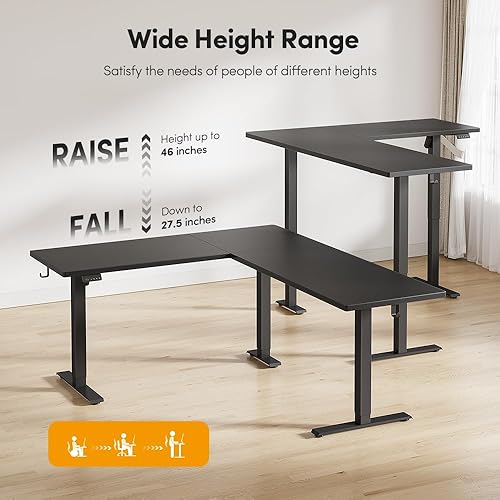 Miniatura 66 de Cubiker Escritorio de pie en forma de L – Escritorio eléctrico de altura ajustable de 63 x 55 pulgadas, mesa ergonómica para sentarse de pie con 3