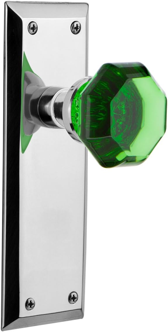 Nostalgic Warehouse 720870 New York Plate Passage Waldorf Emerald Door Knob in Bright Chrome, 2.375