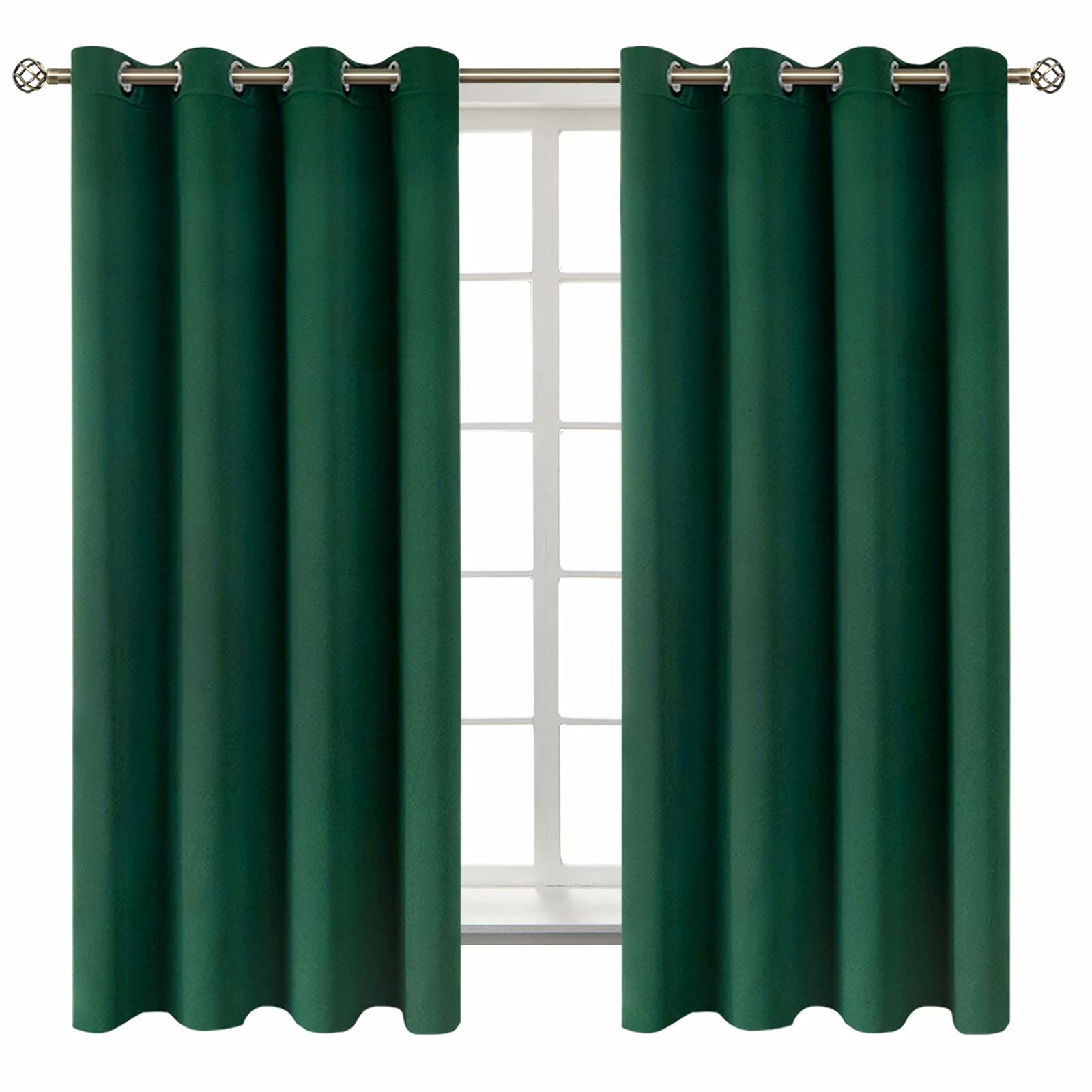 BGment Blackout Curtains - Grommet Thermal Insulated Room Darkening Bedroom and Living Room Curtains, Set of 2 Decorative Curtain Panels (52 x 63 Inch, Emerald Green)