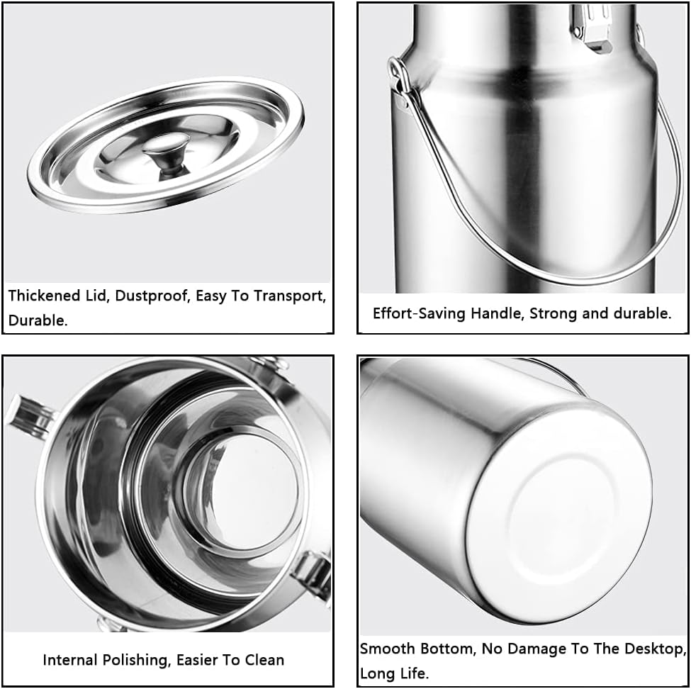 201 Stainless Steel Milk Can Milk Transport Bucket Wine Pail Barrel Milk Bottle Tote Jug with Handle and Lock Buckle for Liquids etc