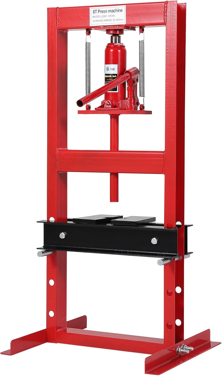 Hydraulic Press 6 Ton Hydraulic Shop Press H-Frame Garage Floor Adjustable Shop Press with 2 Plates Adjustable Working Table Height, Red