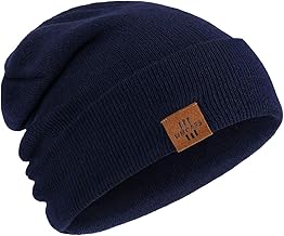 Wmcaps Classics Unisex Winter Beanie Hat Leather Patch Knitted, One Size, Gifts for Men, Women