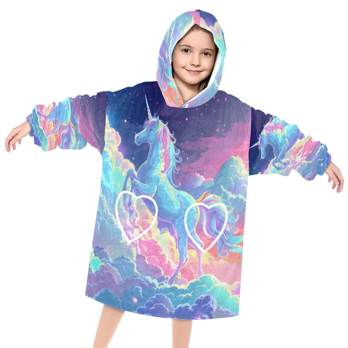 Pardick Wearable Blanket Hoodie for Kids, Docile Horse Fleece Sweatshirt Blanket Oversized Blanket Sweatshirt with Pocket Flannel Warm Hooded Blanket 6-10 Year Old Girl Boy Gift, One Size