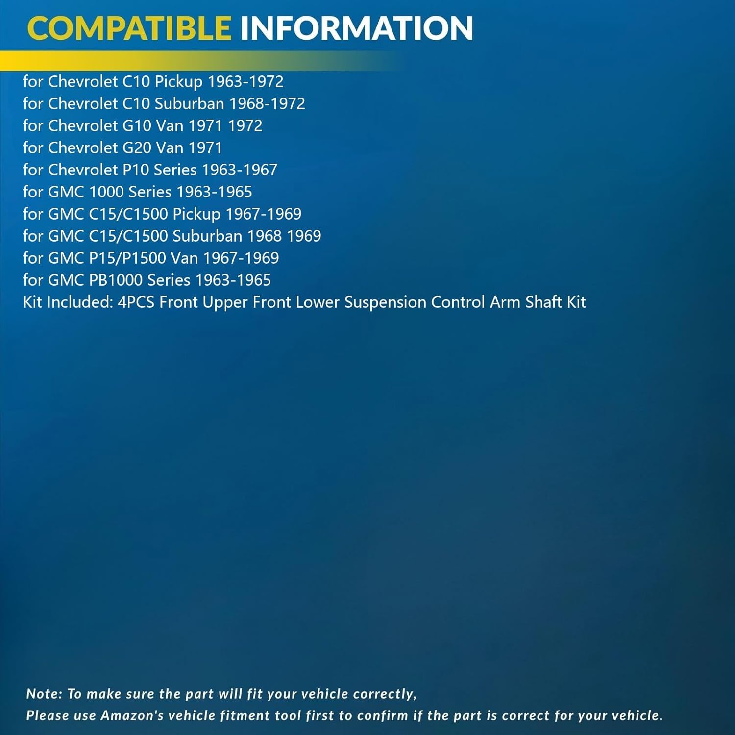 Front Upper Lower Suspension Control Arm Shaft Kit Replacement for GMC C15/C1500 Suburban 5.3L 5.4L 1968, for P15/P1500 Van 3.8L 1967 1968 1969, for PB1000 Series 2.5L 3.8L 1963 1964 1965