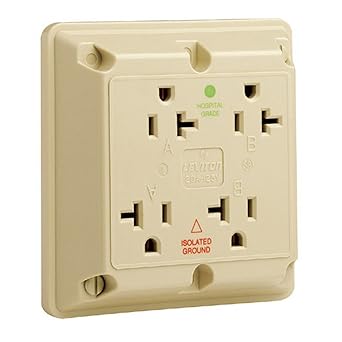 Leviton 21254-IGI 20 Amp, 125 Volt, Industrial Series Extra Heavy Duty Hospital Grade, 4-In-1 Receptacle, Isolated Ground, Straight Blade, Ivory