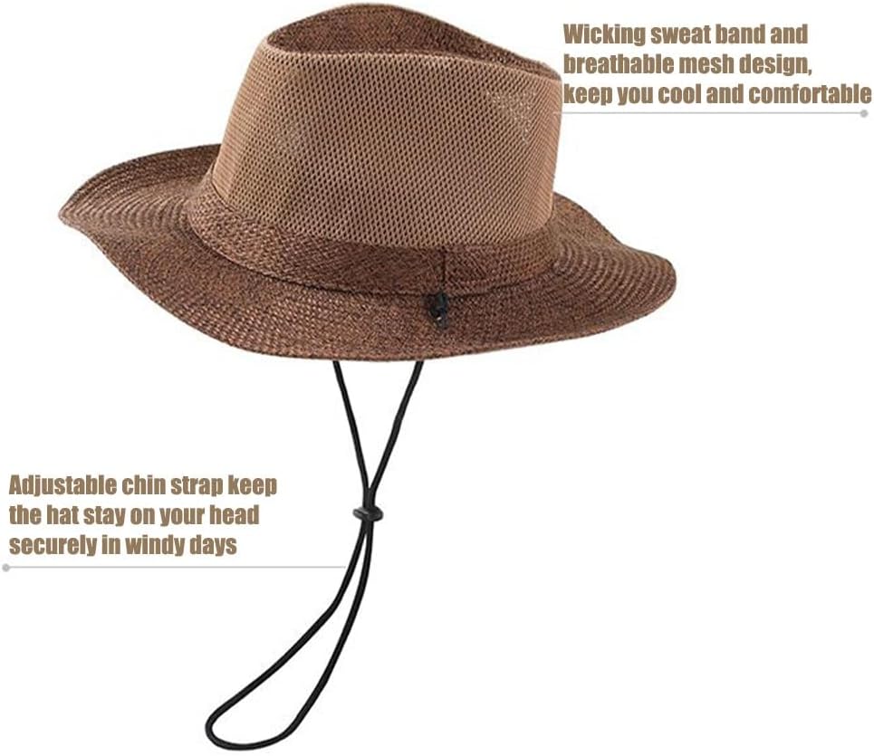 Wide Brim Straw Panama Hat Fedora Beach Sun Hat UPF50+ Unisex Fishing Hats - Image 4