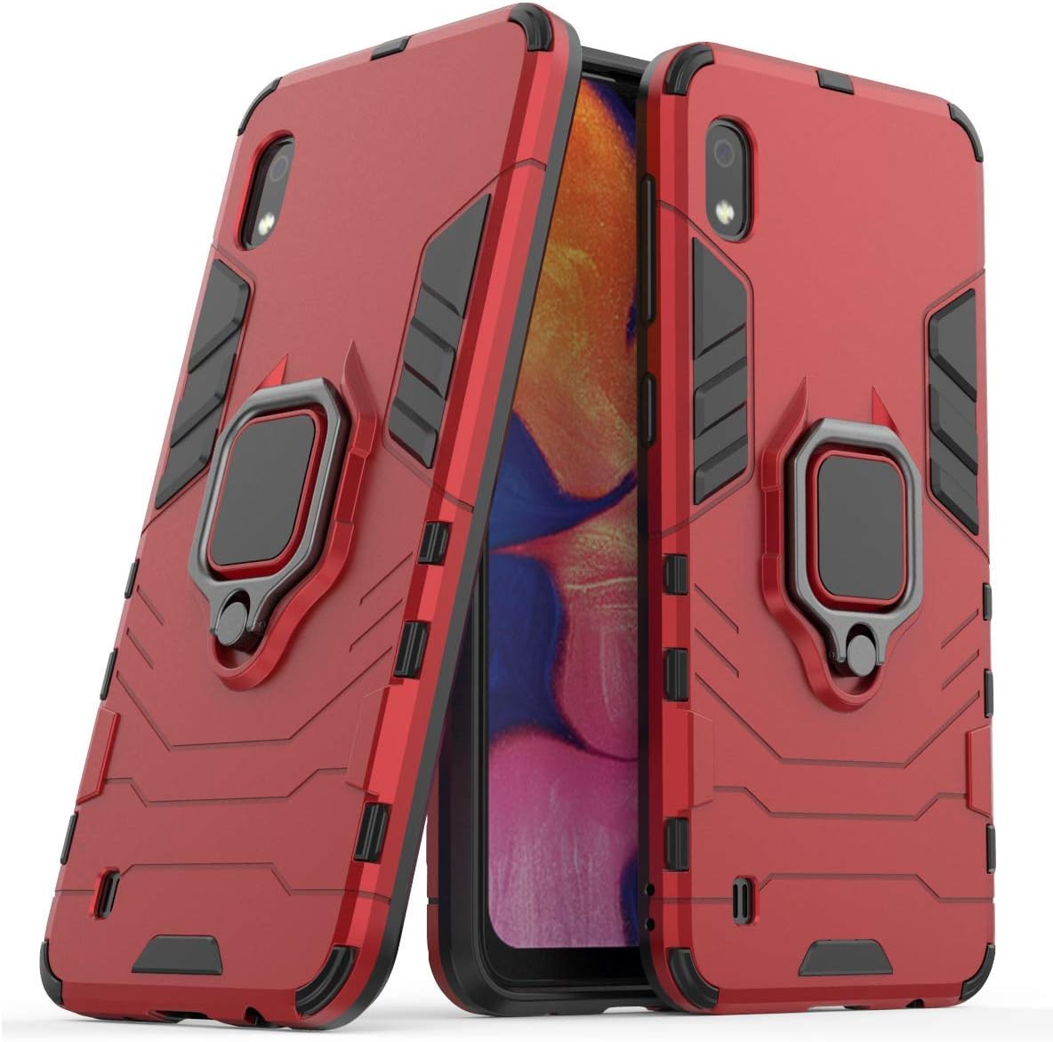 MaiJin Compatible with Galaxy A10 Case, Metal Ring Grip Kickstand Shockproof Hard Bumper Shell (Works with Magnetic Car Mount) Dual Layer Rugged Cover for Samsung Galaxy A10 (Red)