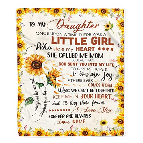 CenturyTee Personalized to My Daughter Blanket from Mom Dad Sunflower Once Upon A Time There was A Little Girl Birthday Customized Fleece Blanket (30 x 40 Inches - Baby Size) 17 Multicolor