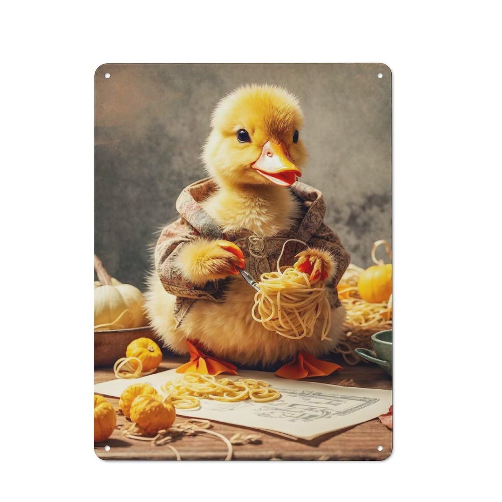 Junmoney Duckling Playing Noodles Rustic Metal Sign 40X30cm For Kitchen Or Home Bar, Gift For Kitchen Decor Lovers During The Christmas Season