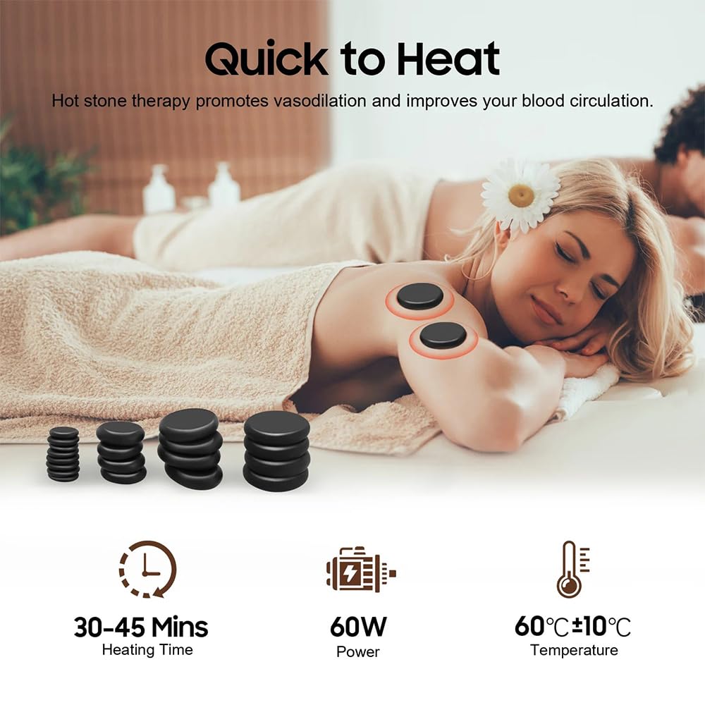 NEWFUM Pierre Chaude Massage,9 Pierres de Massage Chaudes, déales pour le Spa, la Massothérapie et la Relaxation (9PCS)