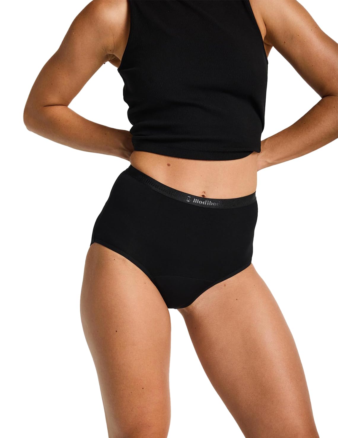 Modibodi Bragas Menstruales Mujer - Bragas Mujer para Regla Flujo Abundante Clásica Cintura Alta - Súper Absorción 50ml - Negro