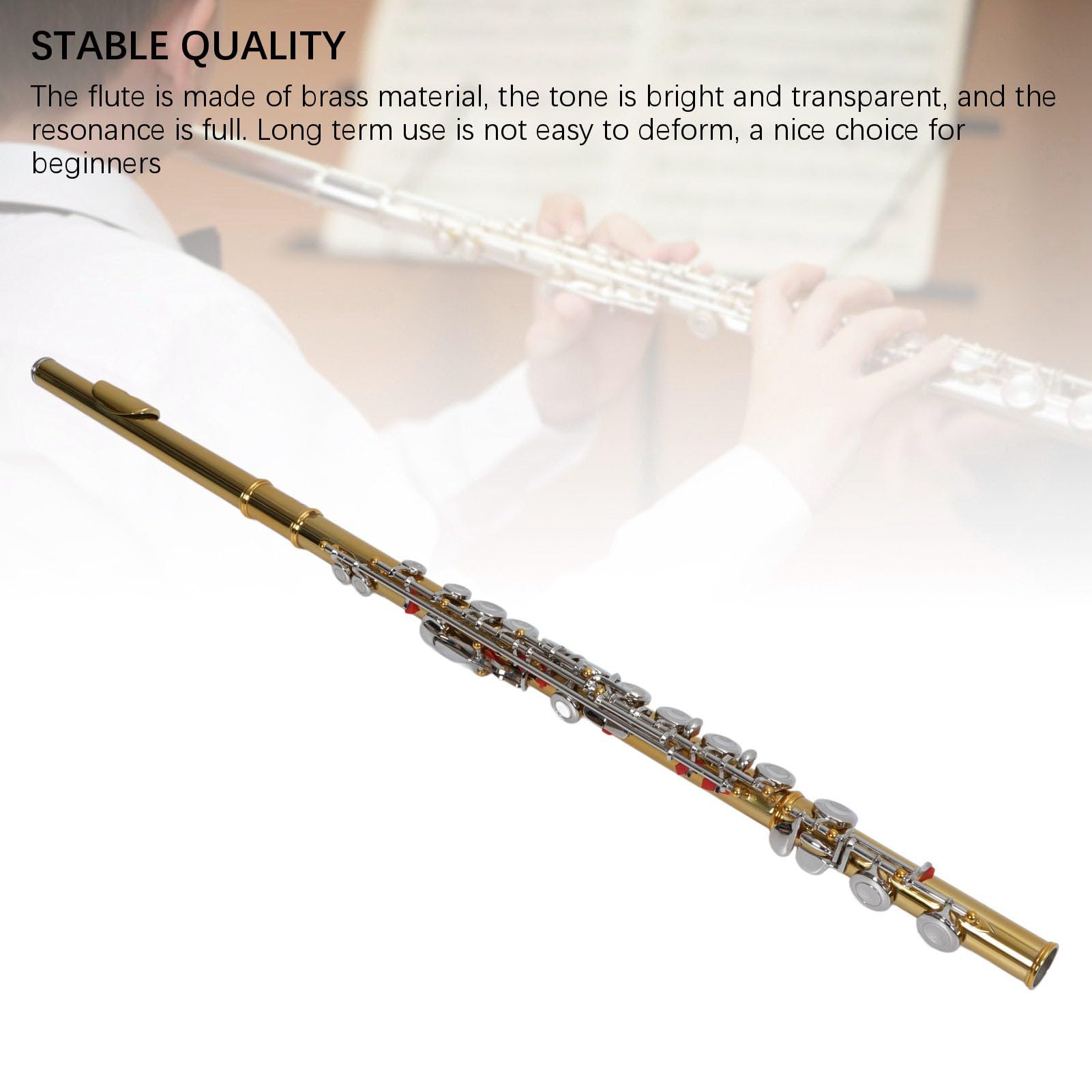 Początkujący C Fletu, 16 Keys Instrument Zestaw z Przenoszeniem, Zestaw do Czyszczenia, Stojak, Rękawiczki dla Dzieci Studenckie, Srebrne Złoto, Wysokiej Jakości Poduszka Owiec,