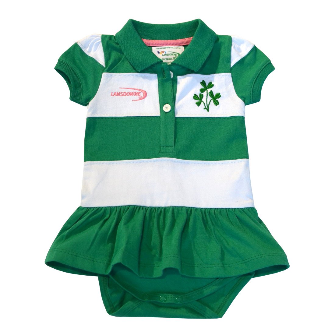 Robe gilet bébé verte et blanche rayée avec trèfle Saint-Patrick