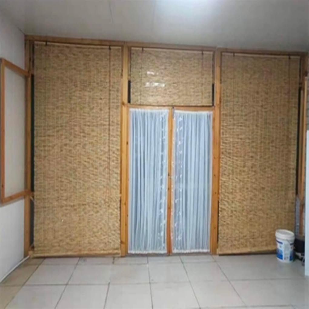Tapparella a carrucola in Bamboo,Tenda Avvolgibile in Canna Ombra arelle Sole,canniccio di bambù linea bianca,Tenda a Rullo,Veneziana divisorio,Protezione della Privacy,Stile retrò (W125 x H200cm)