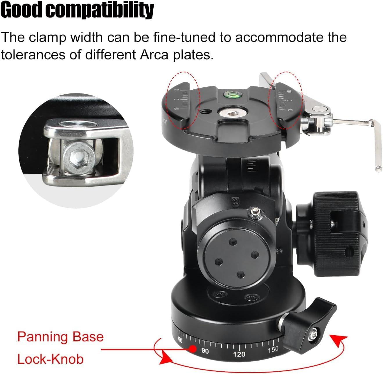 SUNWAYFOTO GH-PRO IIL Geared Tripod Head with Lever QR Clamp & Panning Base Compatible with Arca