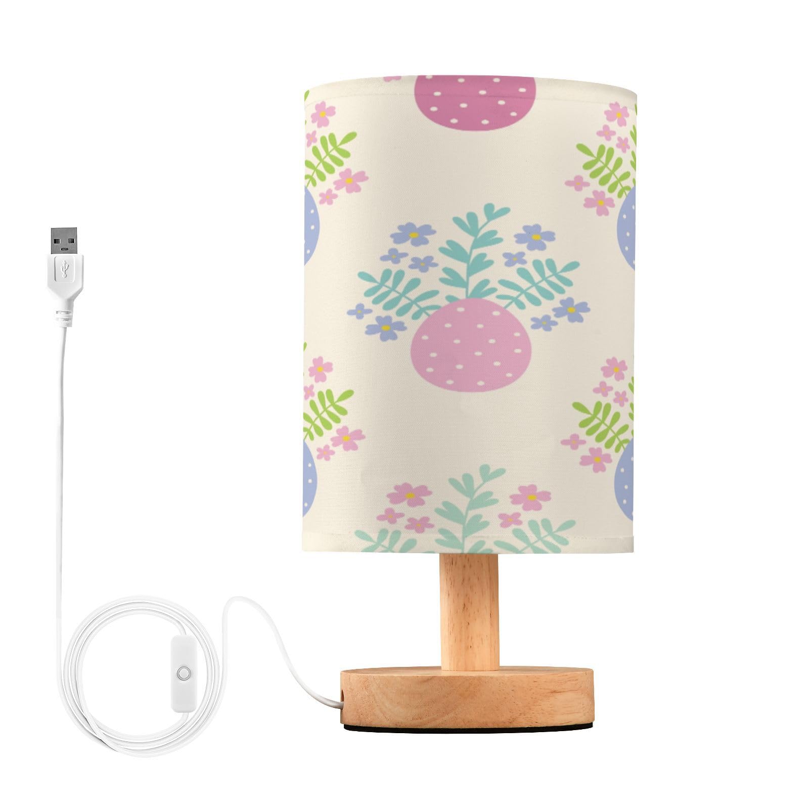 SDMKA Easter Eggs Pattern Bedside Table Lamp for Bedroom, Minimalist Nightstand Lamp with Round Fabric Shade for Living Room, Office, No Bulb Required