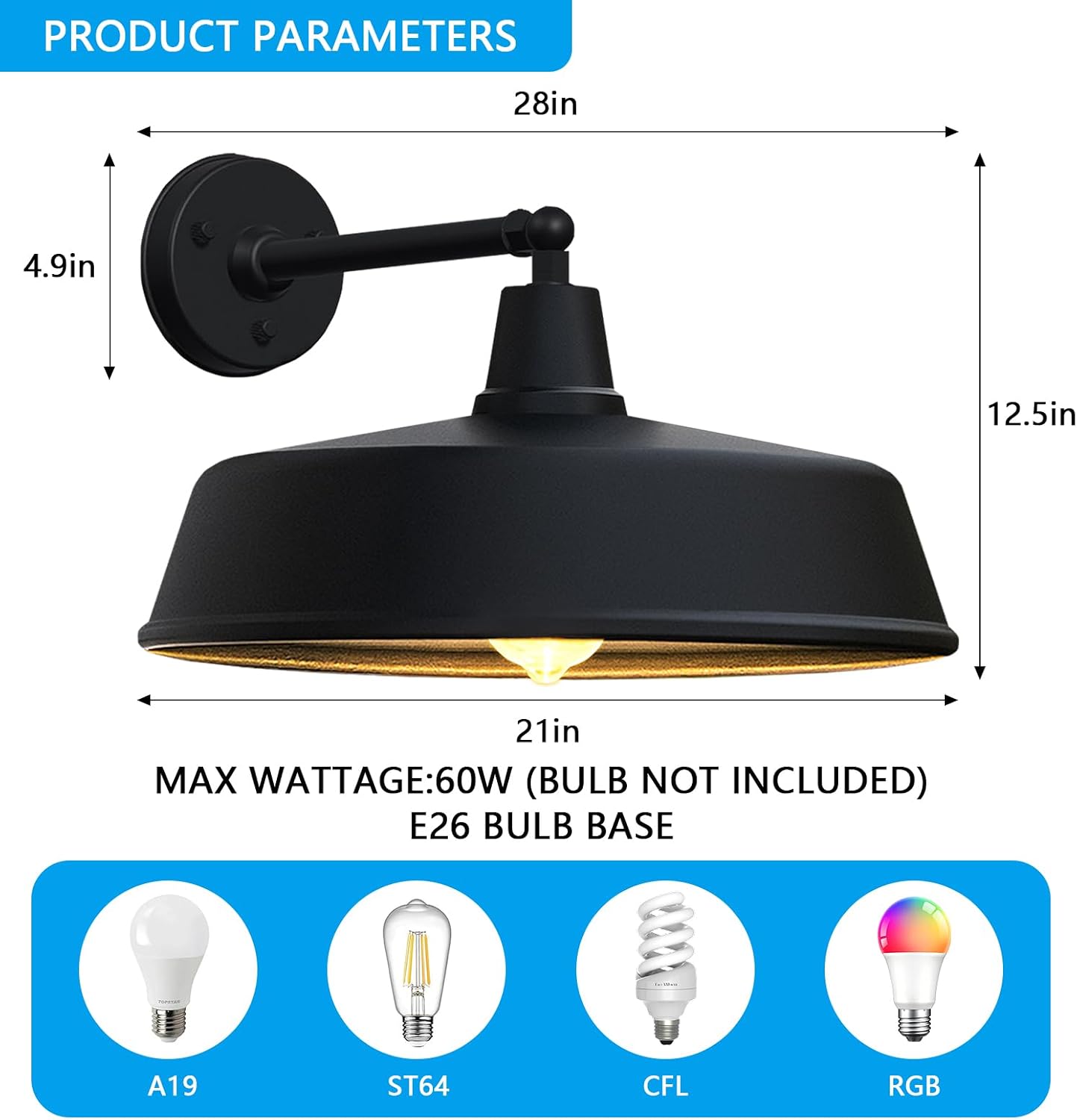 JOESA 21 Inch Extra Large Outdoor Gooseneck Barn Light, Classic Farmhouse Style Wall Mounted Barn Light Fixture, Outdoor Wall Fixture for Home, Porch, Garage （2-Pack）
