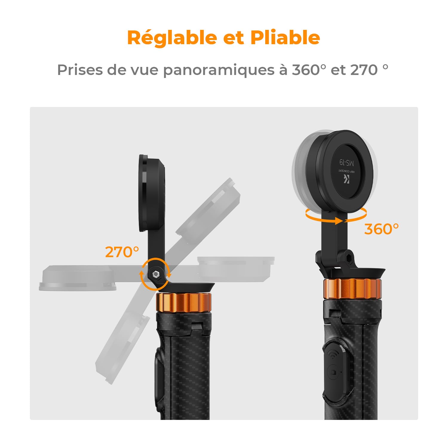 K&F CONCEPT Trépied Magnétique pour Téléphone Portable 162 cm, avec télécommande Amovible, Mini trépied Compatible avec iPhone 17/16/15/14/13/12, Anneau magnétique-MS19 | Perche à selfie magnétique compacte compatible avec Mag-safe/Samsung, etc. (anneau e