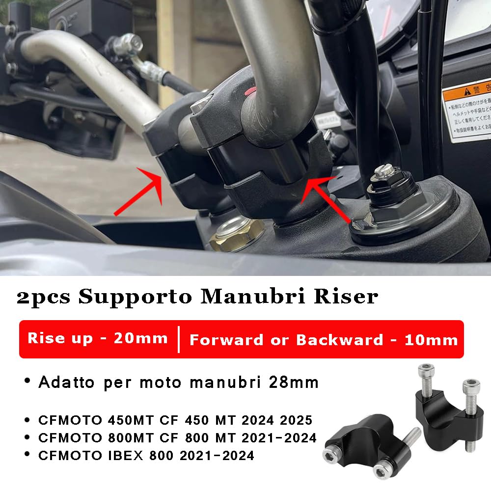 2pcs Moto Elevador Manillar Riser 28mm para CFMOTO 450MT 2024 2025 CF 800MT IBEX 800 2021 2022 2023 2024 - Negro