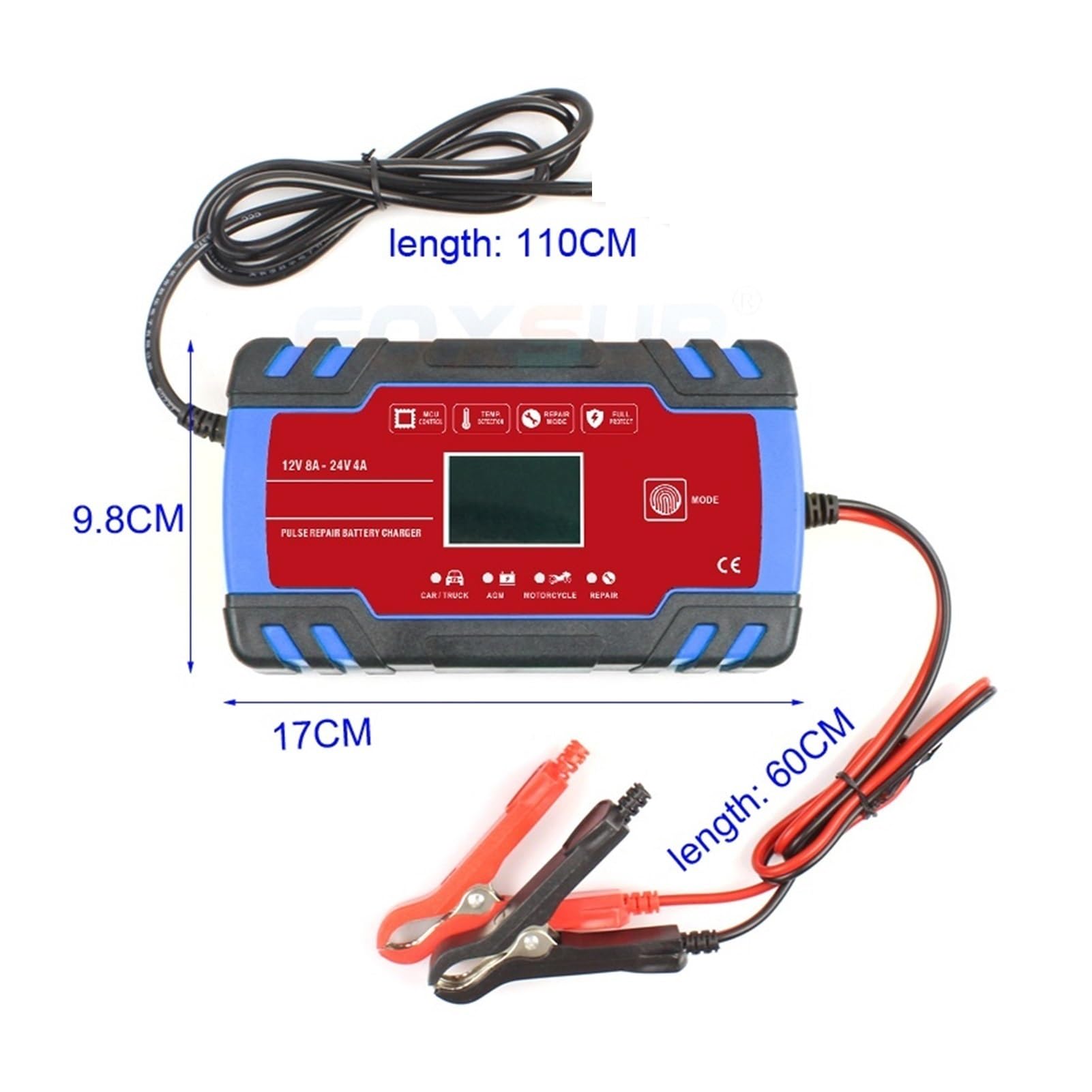 Cargador de Bateria, Cargador de batería de la motocicleta del coche 1 2V 8A 24V 4A Carga rápida inteligente for cargador de batería de plomo ácido