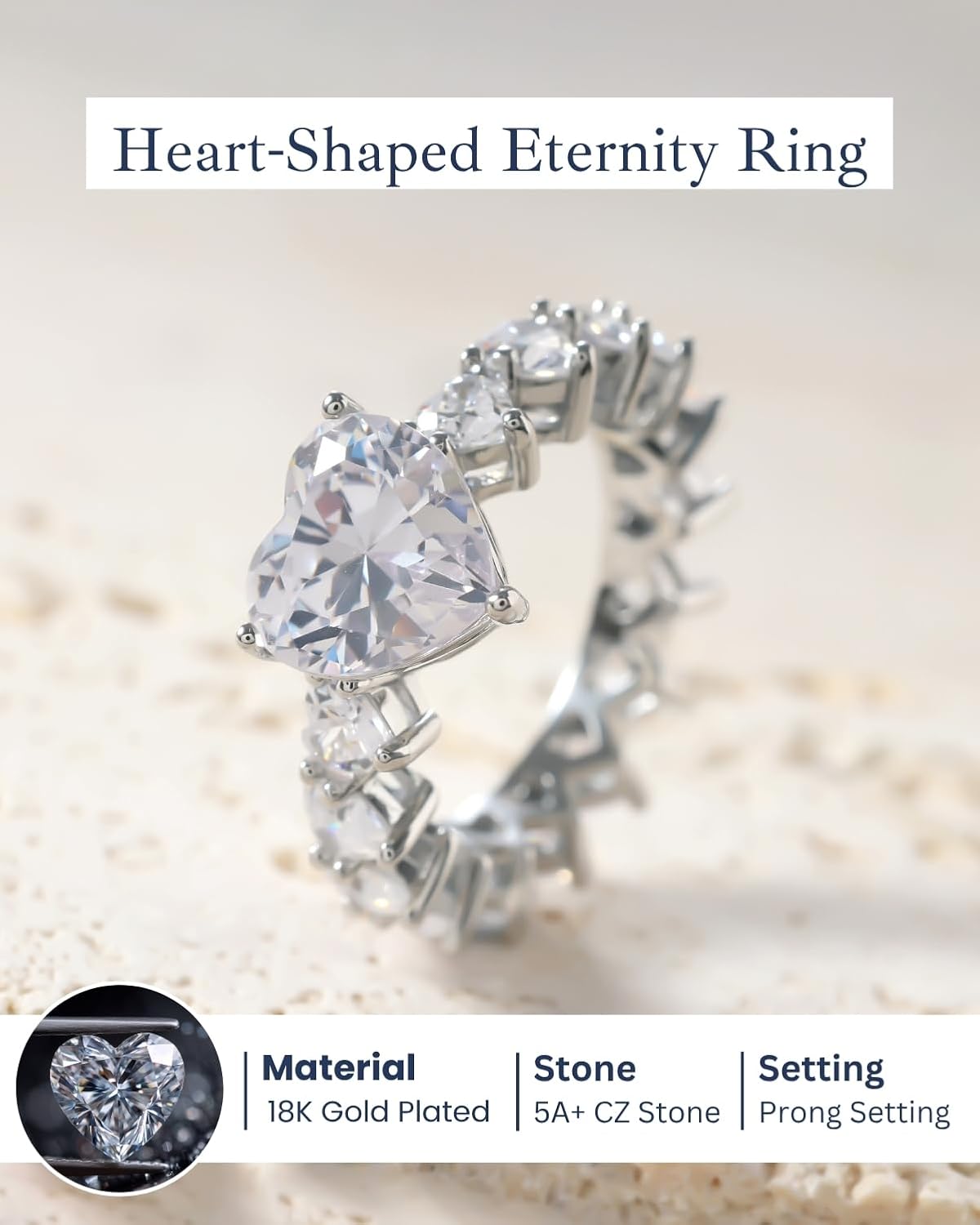 Heart Shaped Cubic Zirconia Ring for Women, CZ Engagement Ring, Gold/Silver Plated Promise Ring, Heart Band Wedding Ring, Anniversary Valentine Jewelry Gift for Her