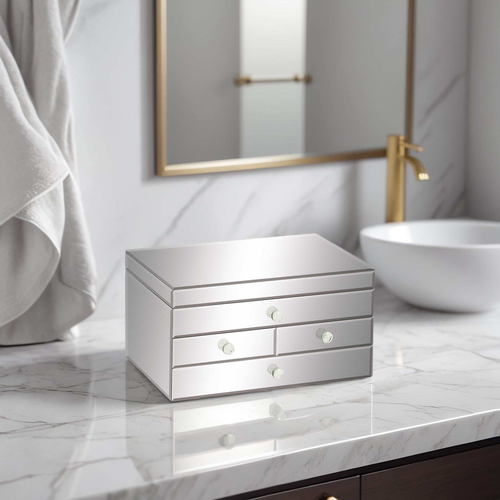 Urban Designs Legacy Mirrored Glass 3 Drawer Jewelry Box - Silver