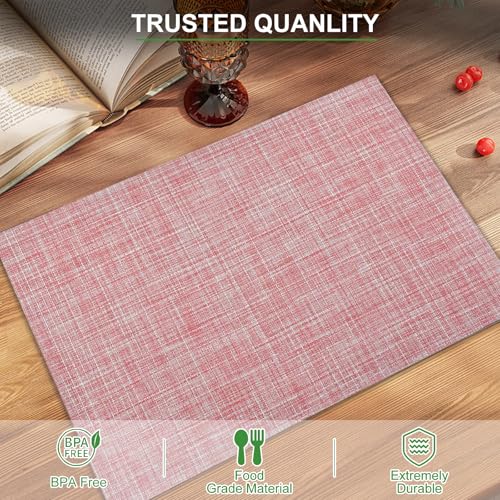 ARTAND Platzsets Abwaschbar 4er Set Vinyl Tischsets für Esstisch Küchen Platzset Dauerhaft PlatzdeckenTischzubehör -4er Set, 02 Rosen Rot – Ansicht 2