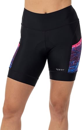 شورت تيري للدراجات شورتات ركوب الدراجات مبطنة ، Soleil Short UPF 50 + شورتات الضغط الصيفي للنساء ، مطبوعات Hi-Vis