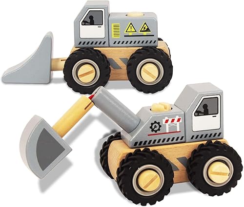 Miniatura 7 de Vehículos de construcción para niños pequeños, 2 piezas de grúas desmontables de madera y tractor, vehículos para niños, juguetes de mano para niños