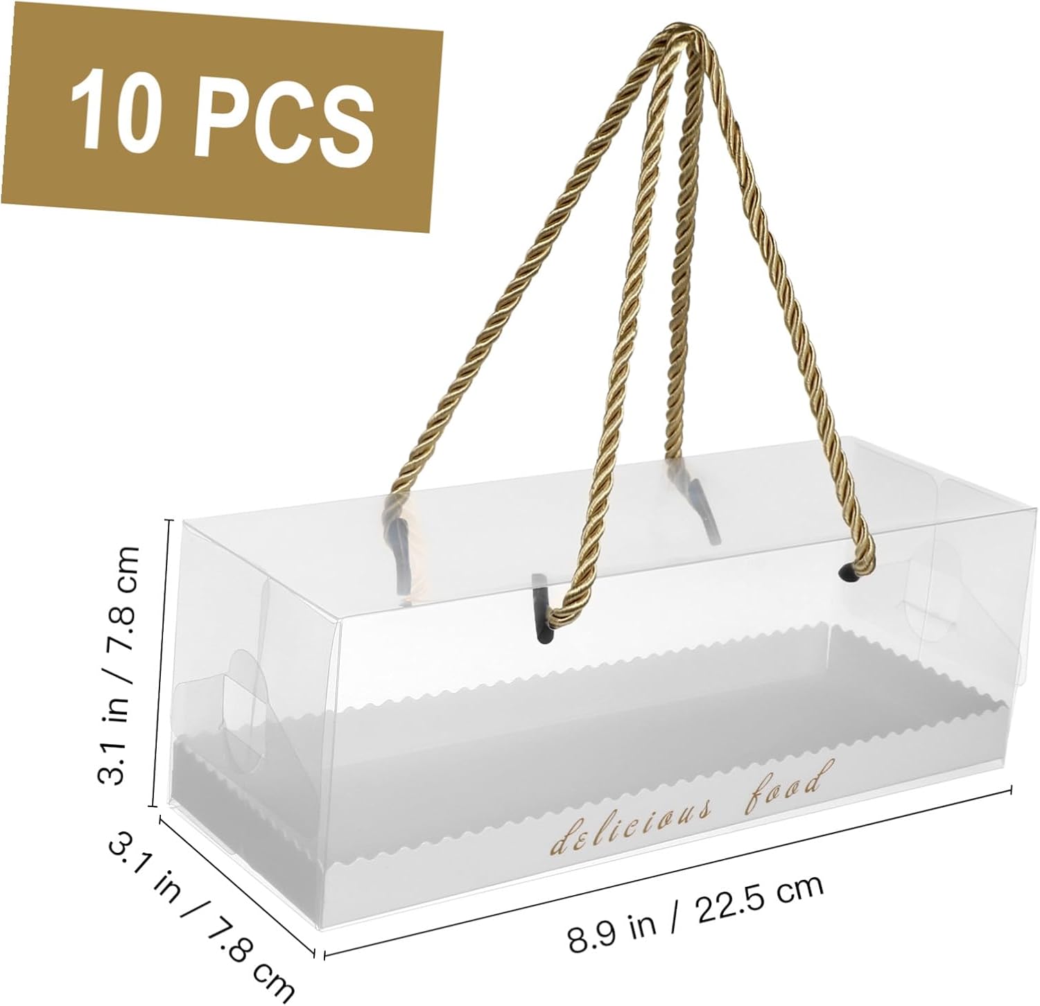 VALICLUD 10pcs Plastic Cake Roll Packaging Boxes 22.5x7.8x7.8cm Food Grade Baking Storage Containers with Ribbon for Dessert and Candy Storage