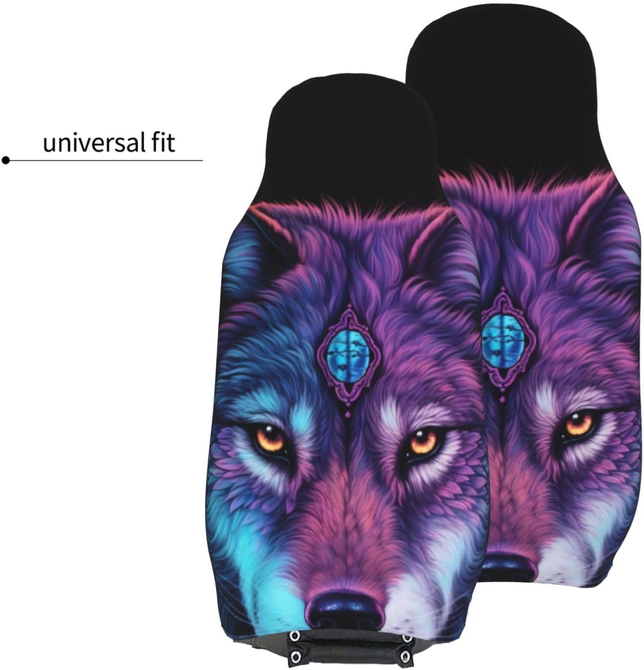 Universal Neon Wolf with Purple Head Printed car seat Covers are Suitable for Most Seats in Trucks, Vans, and Other Similar Vehicles.
