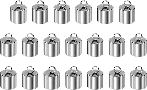 HARFINGTON 20 tapas de extremo de cordón de 0.394 in de identificación de acero inoxidable para manualidades, pulseras, collares, borlas, color