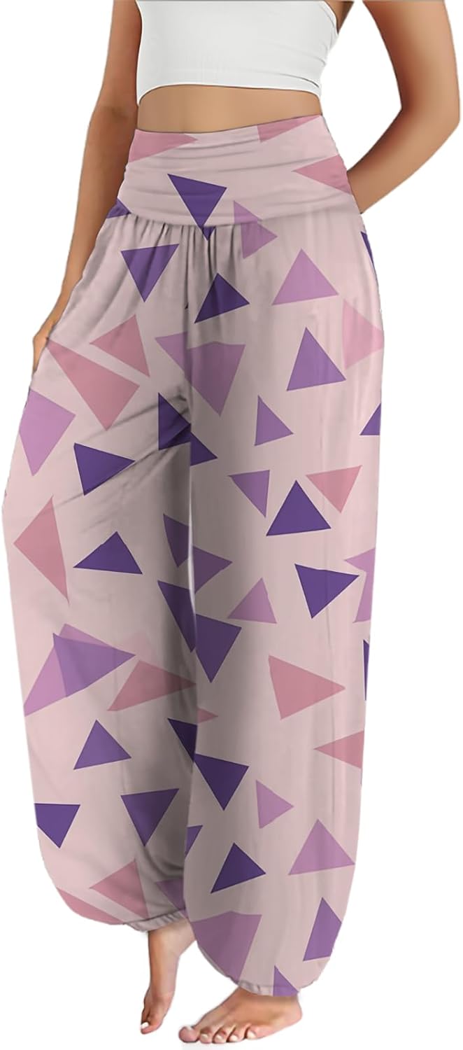 Harem Pants for Women Trendy Boho Floral High Waisted Yoga Pants Casual Flowy Lounge Trousers with Pocket