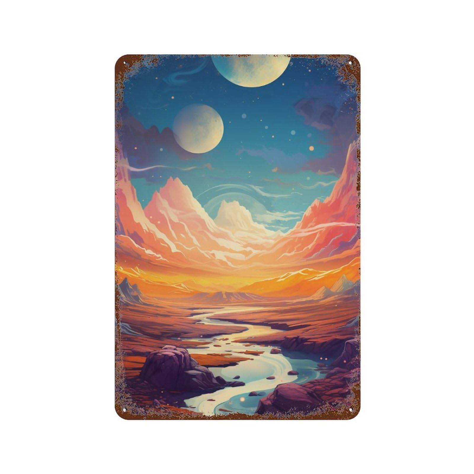 Fantasy Desert Landscape with River Retro Metal Sign 11.8"x7.9", Industrial Home Decor for Garage, Pub Or Kitchen
