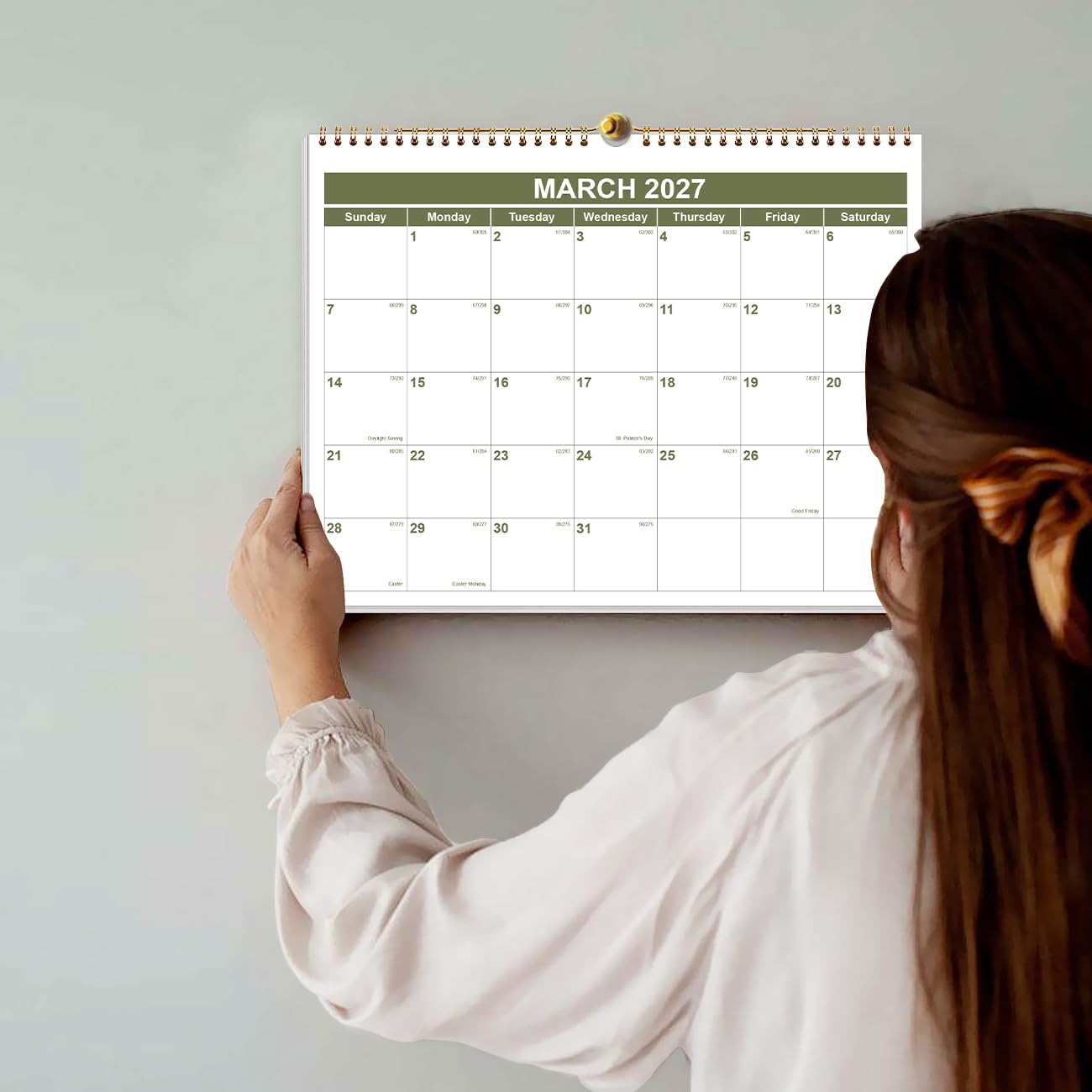 Kalender 2025-2026 - Wandkalender 2025-2026 von November 2025 bis Juni 2027, Spiralbindung Hängender Wandkalender 2026 für Zuhause/Büro, 21,6 x 27,9 cm, Grün