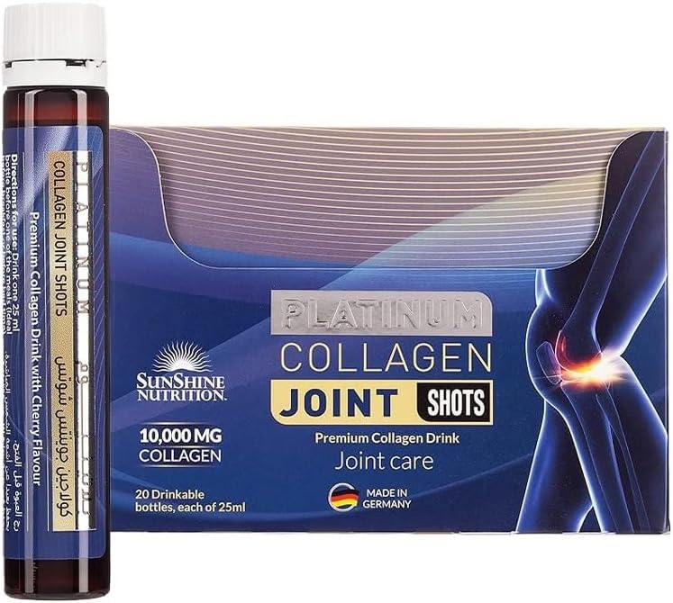Sunshine Nutrition Platinum Collagen Joint Shot (20 Bottles X 25 Ml Each) | Premium Collagen Drink For Joint Care | Cherry Flavor