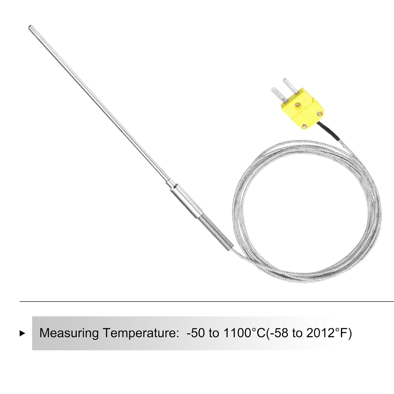 MECCANIXITY K Type Thermocouple with Plug, Meter Temperature Sensor Probe -50 to 1100°C(-58 to 2012°F) Stainless Steel, 5x100mm 6.6ft Wire
