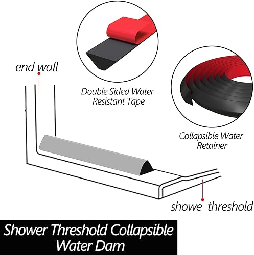 Miniatura 3 de Barrera de agua para umbral de ducha, puerta de ducha y tira de agua de cocina, protector de ducha para separación seca y húmeda, tira de sellado de