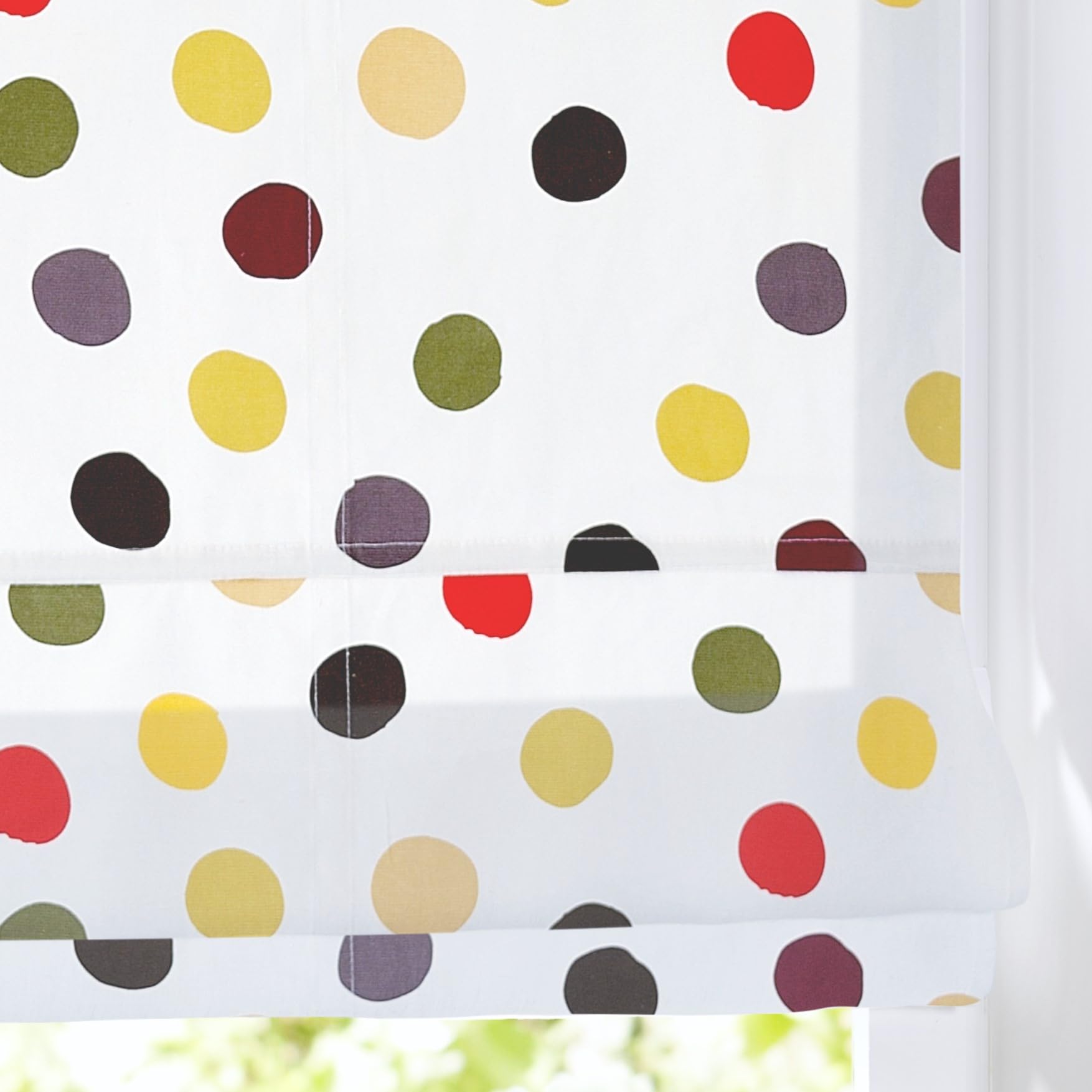 Tenda a rullo con occhielli, motivo a pois colorati, in 100% cotone, opaca e filtro della luce, dimensioni: 100 x 120 cm