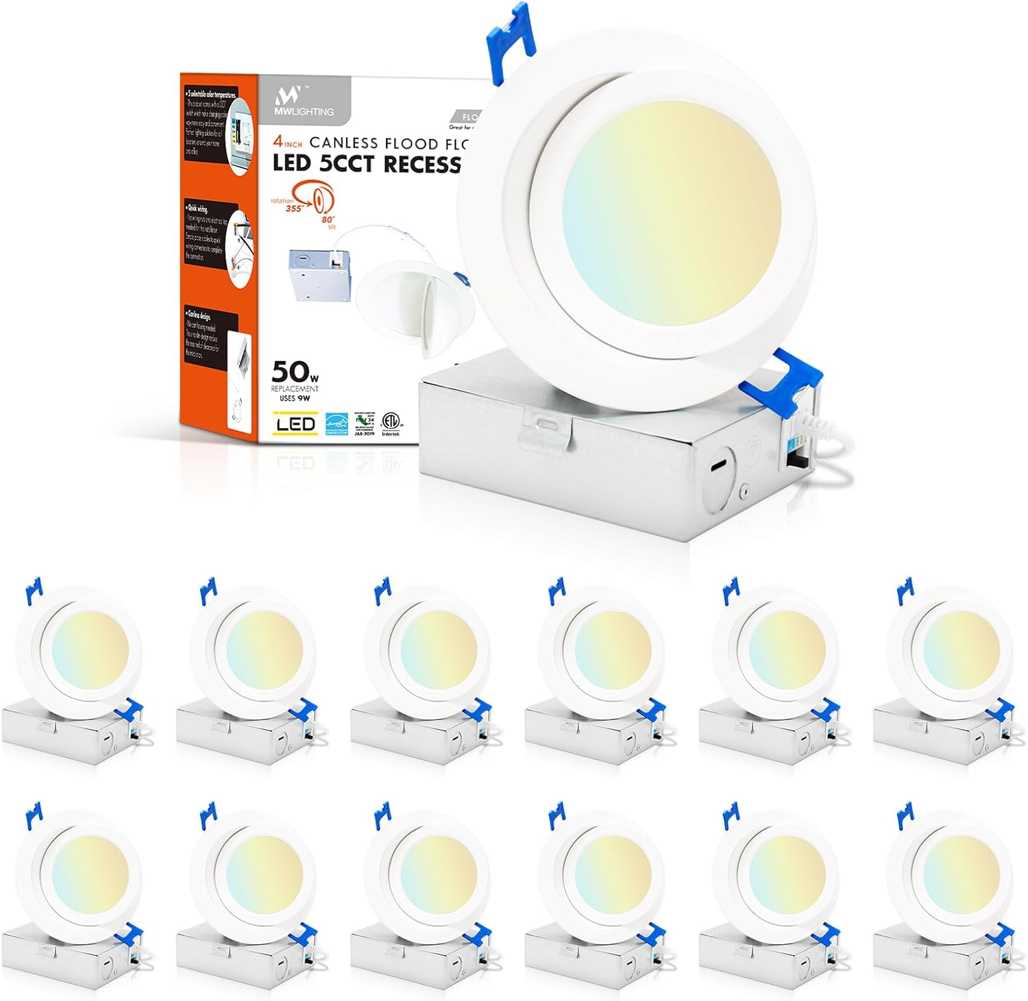 MW Lighting 4 Inch LED Recessed Lights, Eyeball Angled Recessed