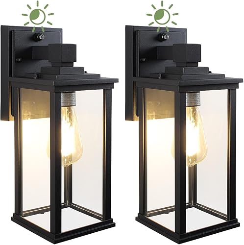 LITFIT Paquete de 2 lámparas para exteriores del anochecer al amanecer, apliques cableados para exteriores con sensor de fotocélula, luces